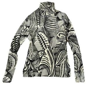 New Dries Van Noten black & ecru viscose silky jersey turtleneck M 4/6/8